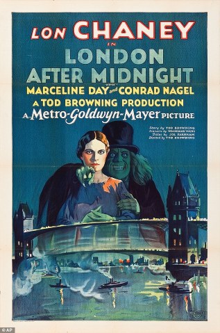 This undated photo courtesy of Heritage Auctions shows the movie poster from the 1927 film "London after Midnight." The poster for the film starring Lon Chaney, has sold for $478,000, making it the most valuable movie poster ever sold at public auction. Heritage Auctions in Dallas announced Monday, Nov. 24, 2014, that it is the only poster known to exist for the film in which Chaney, a star of early cinema, appeared as a vampire. (AP Photo/Courtesy of Heritage Auctions)